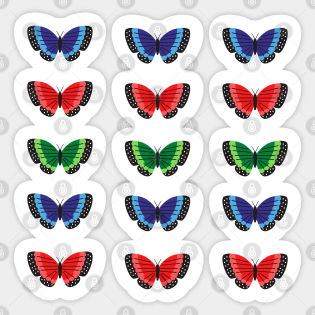 Blue, Red and Green butterfly pattern Sticker by Murray Clothing
